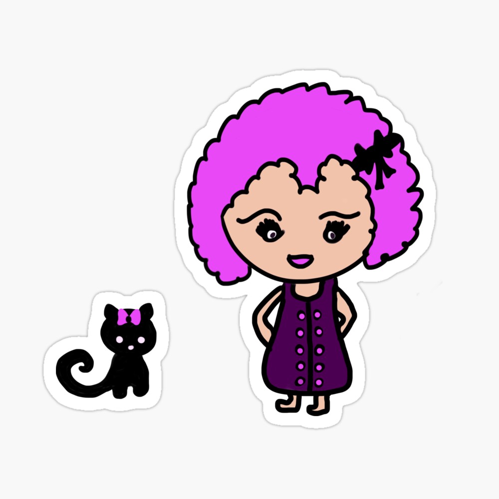 Cute chibi girl with pink hair and cat sticker