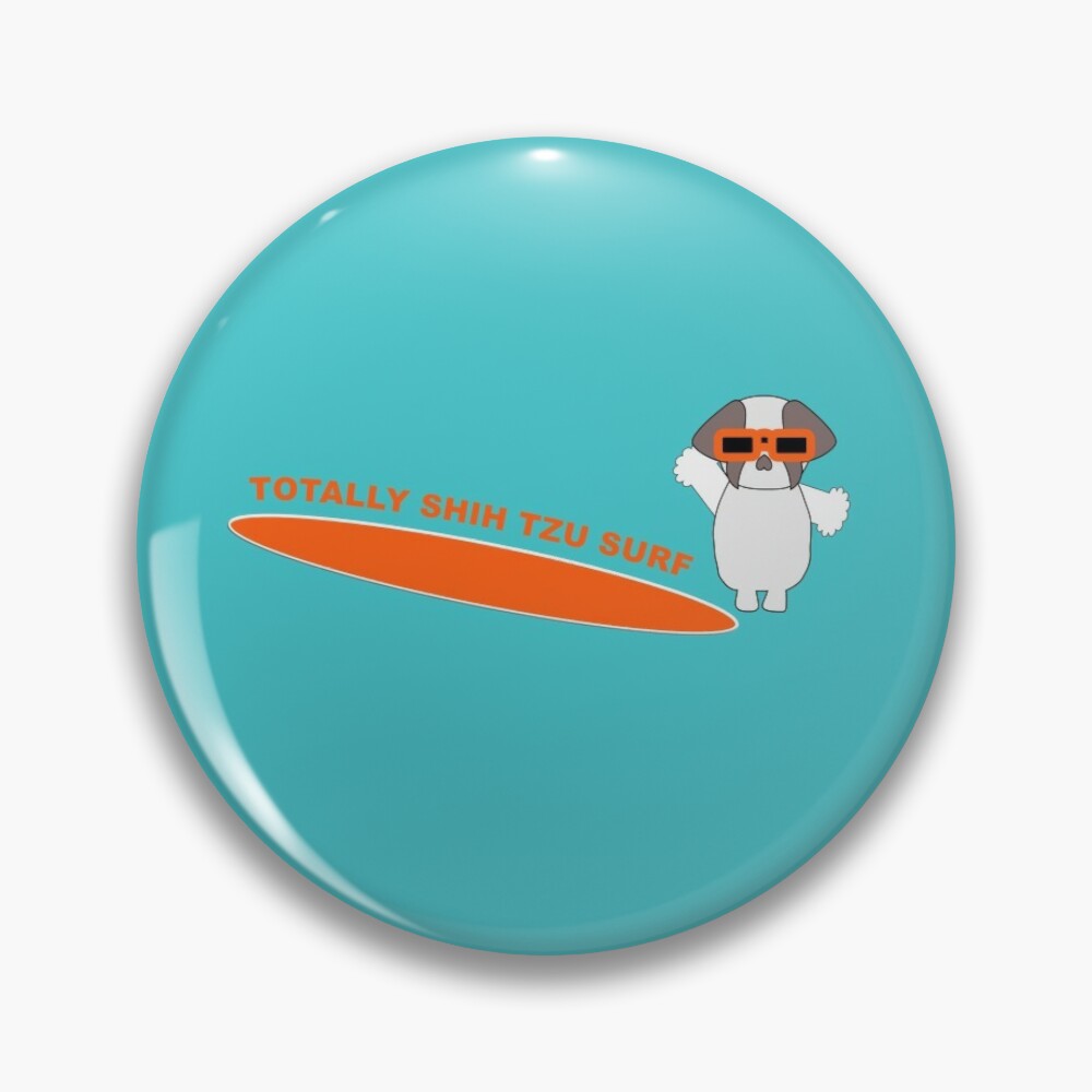 Cute chibi Shih tzu surfer pin badge