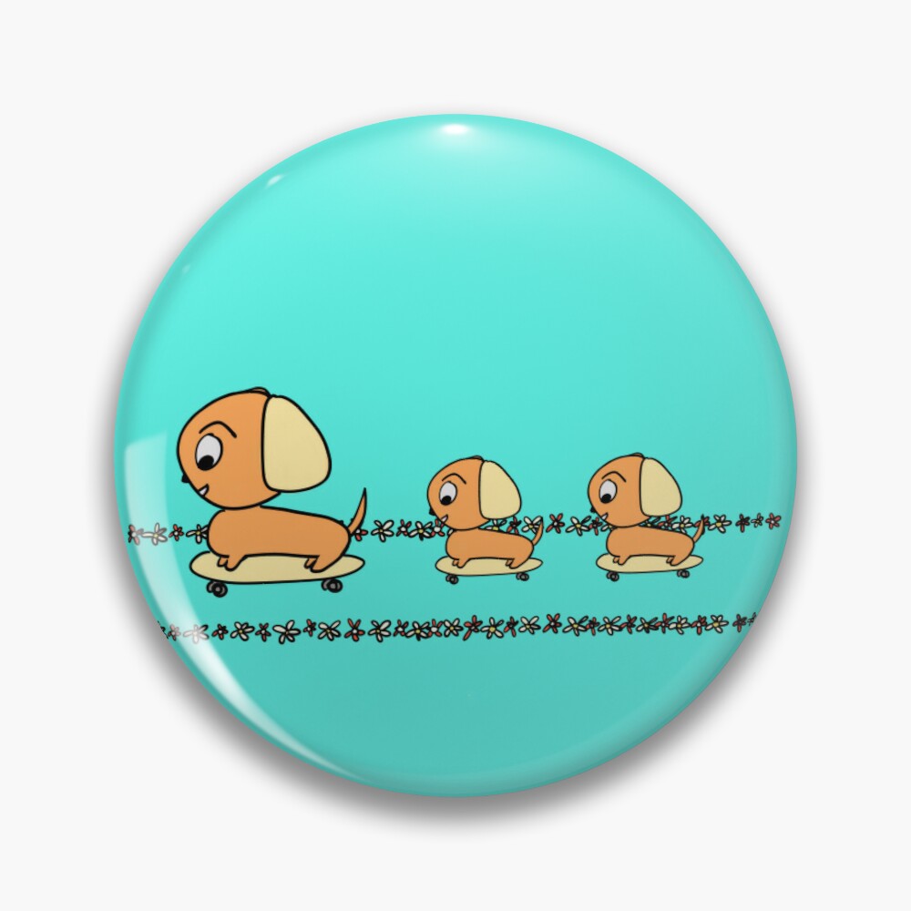 Cute chibi dog family on skateboards pin badge