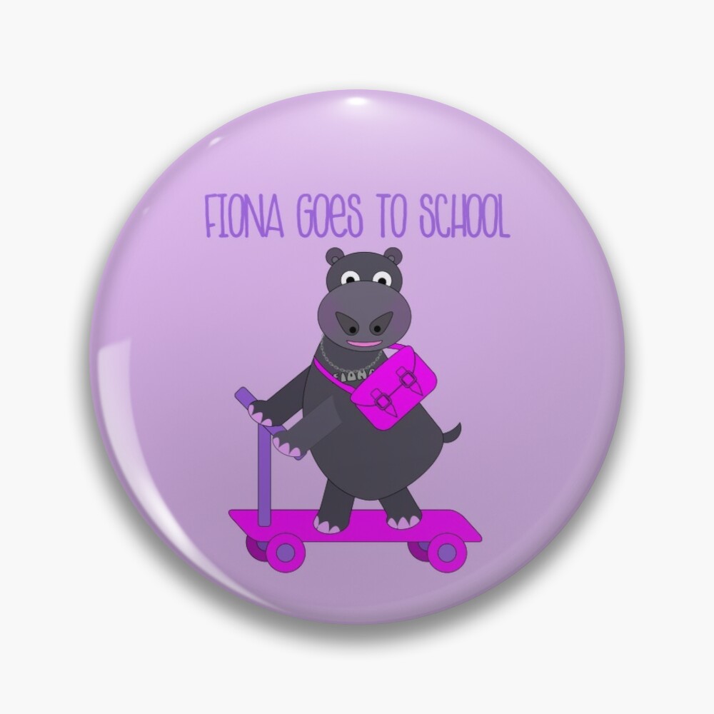 Fiona the hippo goes to school on scooter pin badge