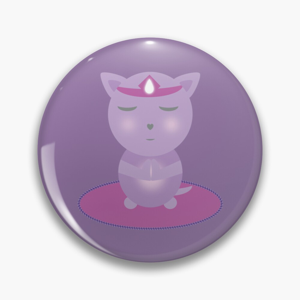 Violet chibi cat meditating pin badge
