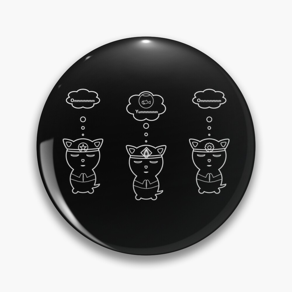 Three chibi cats meditating pin badge