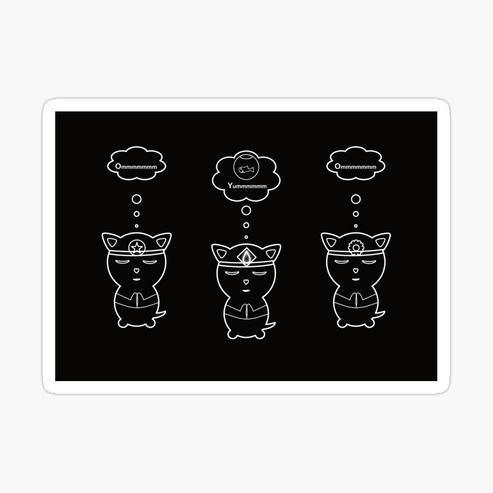 Three black and white cats in meditating Om sticker