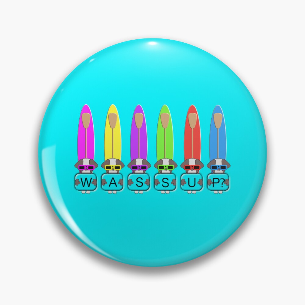 Chibi shih tzu with paddle boards Wassup text pin badge