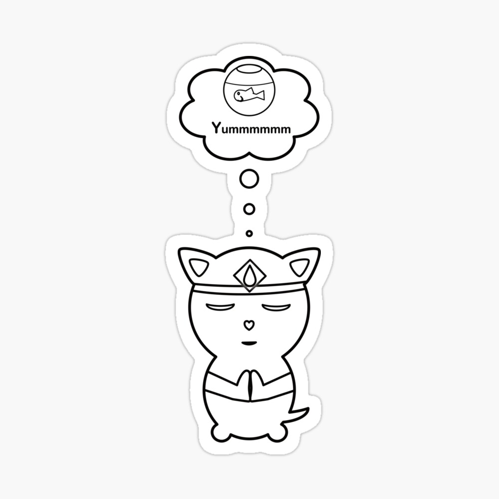 Cute black and white cat meditating on a goldfish sticker