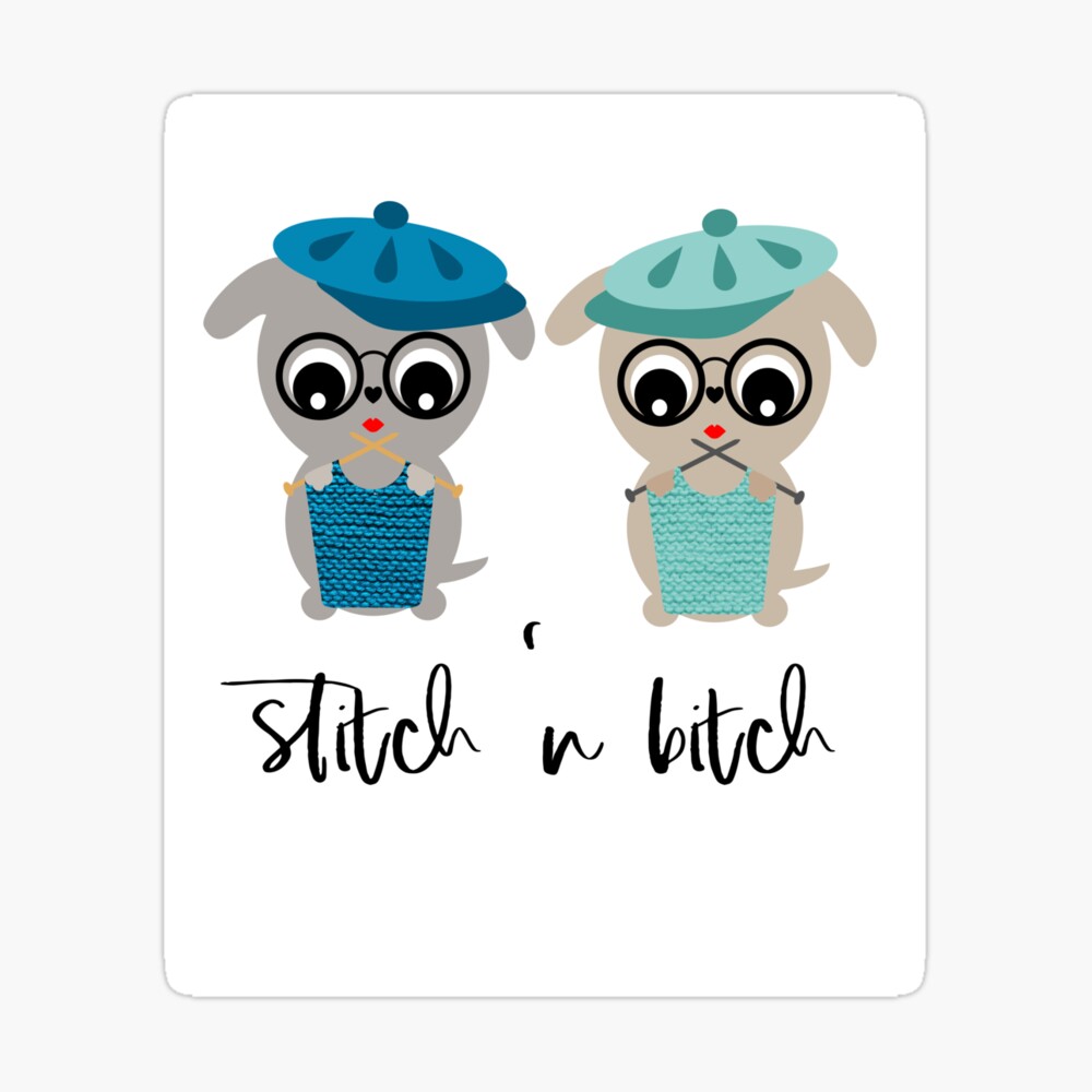 Stitch n bitch two dogs in glasses knitting sticker