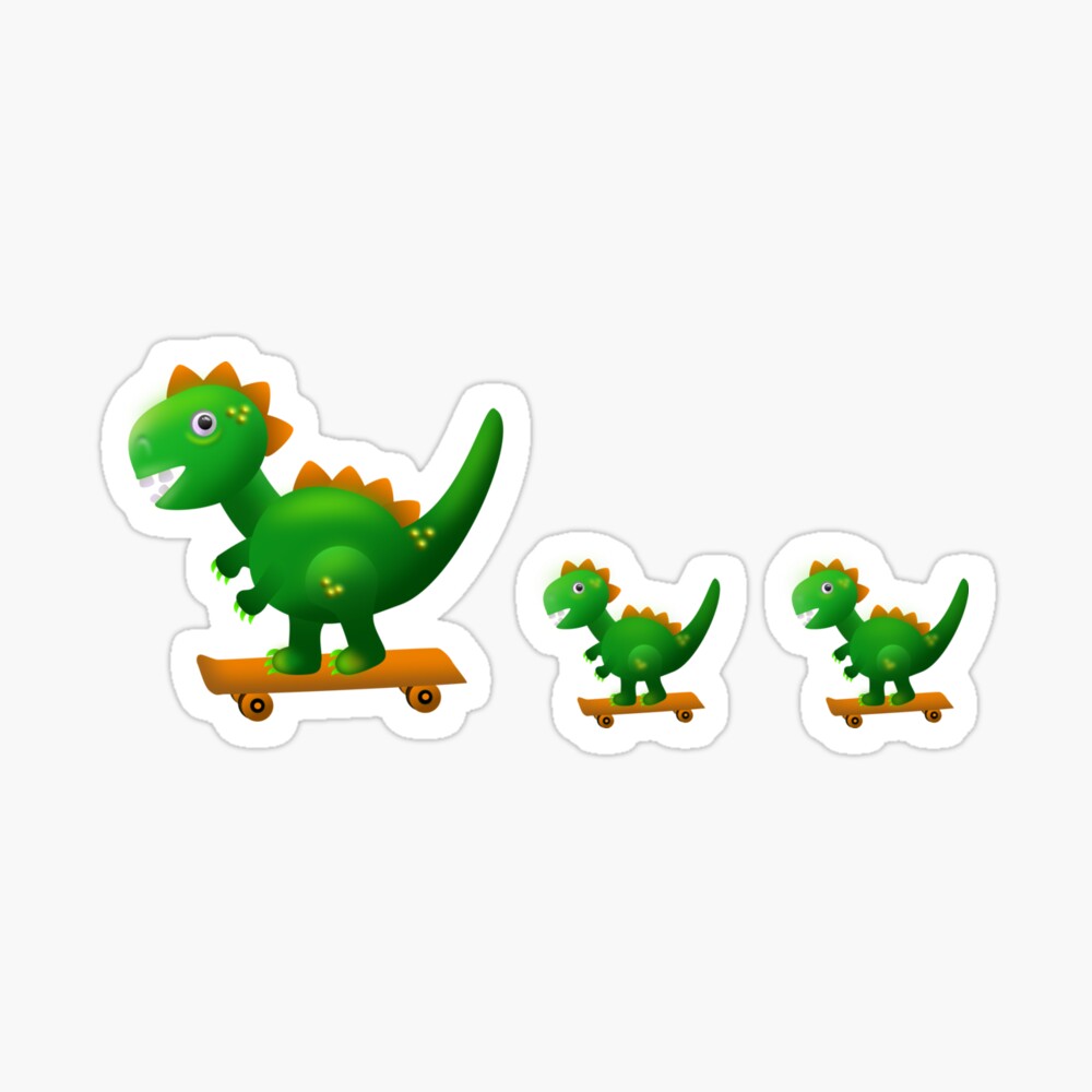 Cute dinosaur family skateboarding on a path stickers