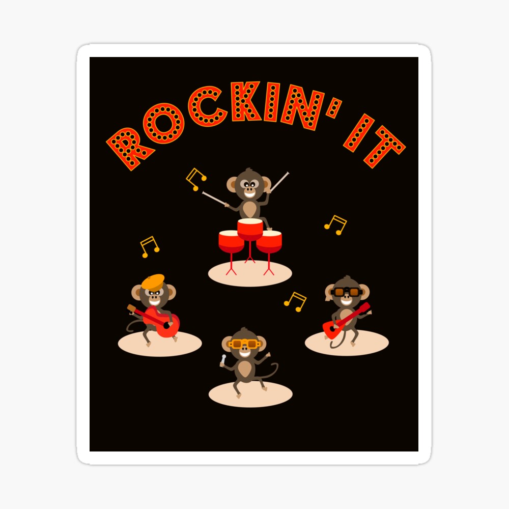 Cheerful chimps monkey rock band with instruments sticker