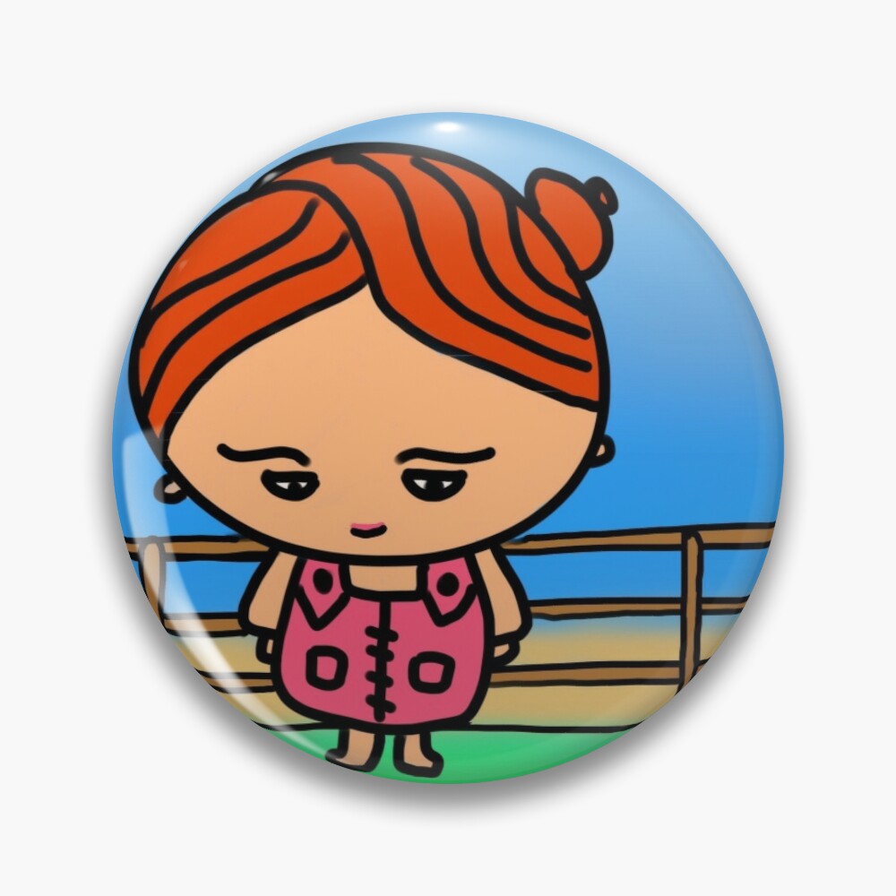 Cute chibi girl at the beach pin badge
