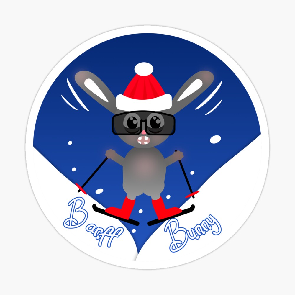 Banff Ski Bunny in a Santa hat skiing in the snow round sticker