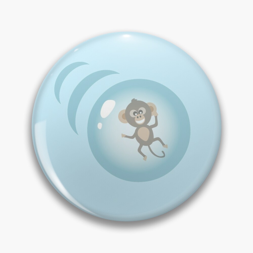 Cute chibi chimp monkey zorbing in a bubble pin badge