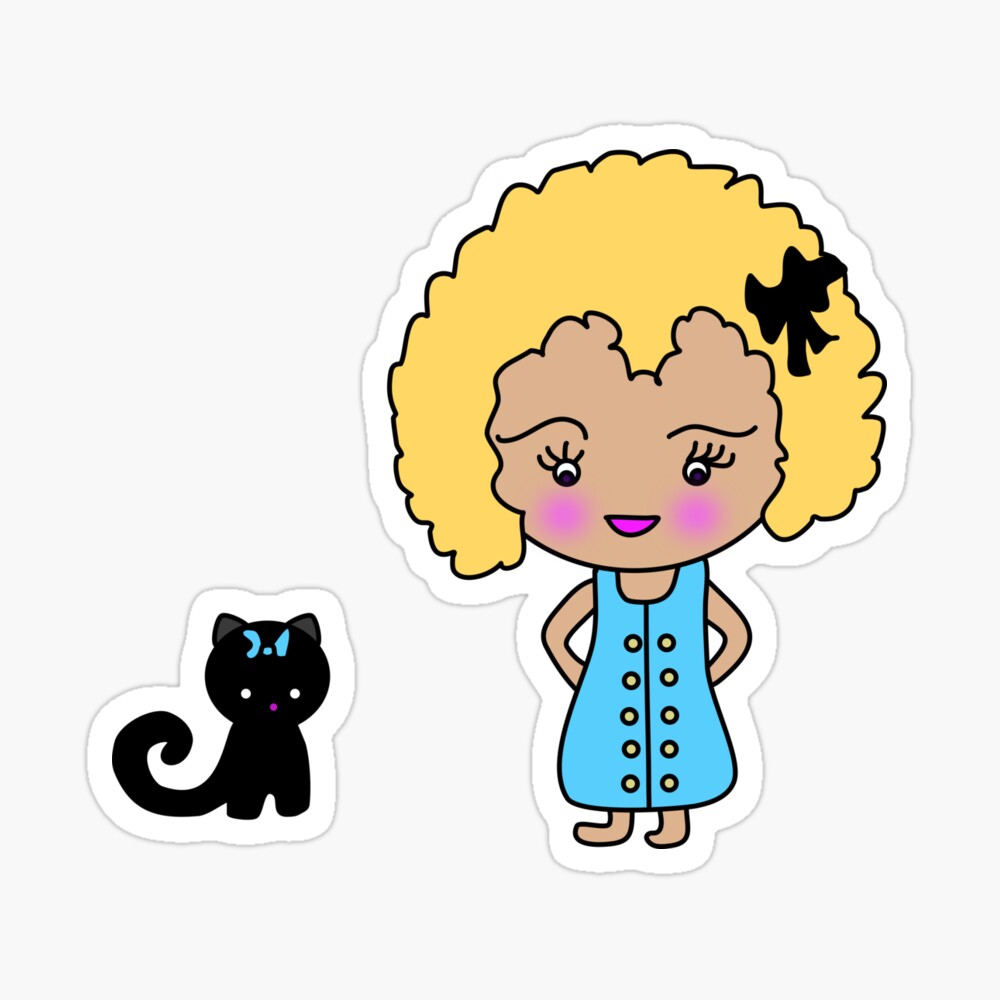 Cute chibi girl with blonde hair and cat sticker