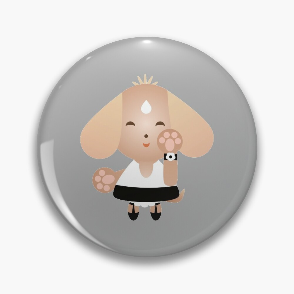 Cute chibi girl dog in a prom dress pin badge